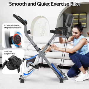 Pooboo 4in1 Folding Exercise Bike Indoor Cycling Bike Stationary Magne