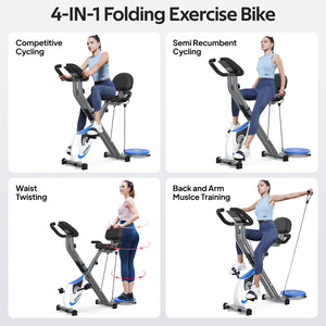 Pooboo 4in1 Folding Exercise Bike Indoor Cycling Bike Stationary Magne
