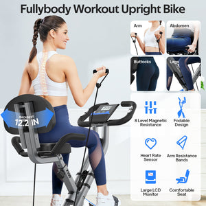 Pooboo 4in1 Folding Exercise Bike Indoor Cycling Bike Stationary Magne