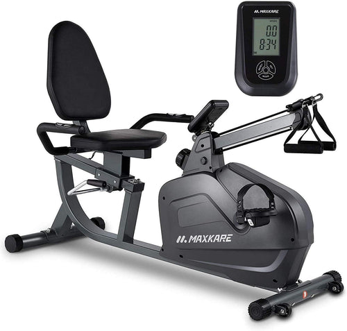 MaxKare Recumbent Exercise Bike with Arm Resistance Bands 8 Level Adju