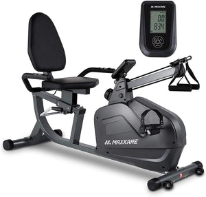 MaxKare Recumbent Exercise Bike with Arm Resistance Bands 8 Level Adju