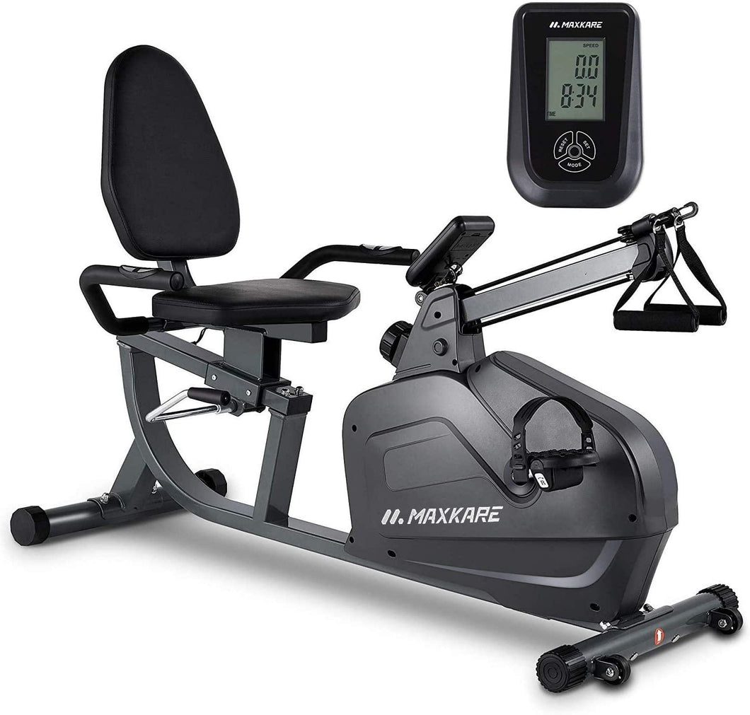 MaxKare Recumbent Exercise Bike with Arm Resistance Bands 8 Level Adju