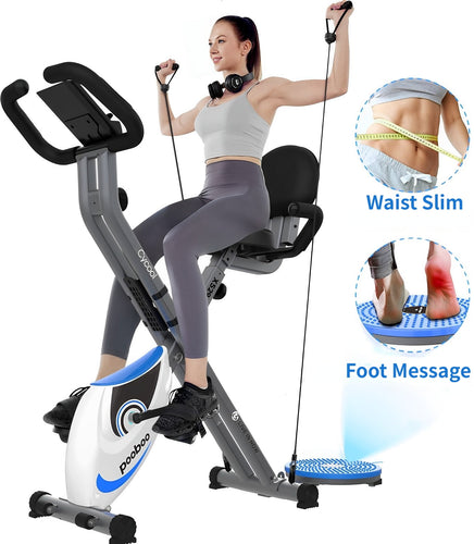 Pooboo 4in1 Folding Exercise Bike Indoor Cycling Bike Stationary Magne