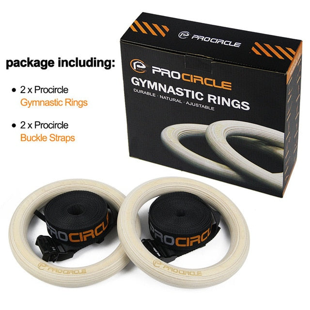 Procircle Wood Gymnastic Gym Rings with Adjustable Long Straps For Home Gym & Cross Fitness